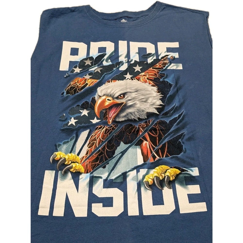 Mens Patriotic Sleeveless American Eagle Shirt Blue Pride‎ Inside Size 3XL